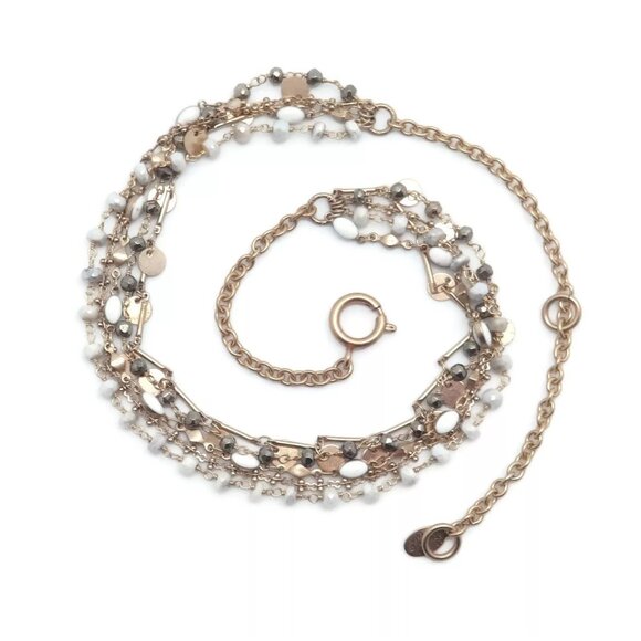 Catherine Popesco Grey White Mineral Stone Multi Strand Gold Plated Necklace NWT - Picture 3 of 4